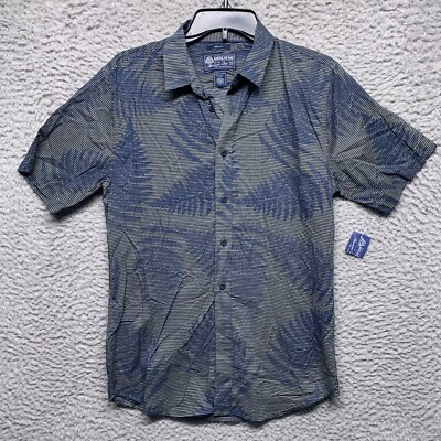 American Rag Shirt Mens Small Blue Combo Button Down Short Sleeve Leaf Print