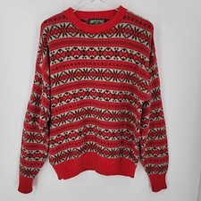 American Eagle Sweater Mens Large Geo Knit Green Label Made in USA Vintage Red