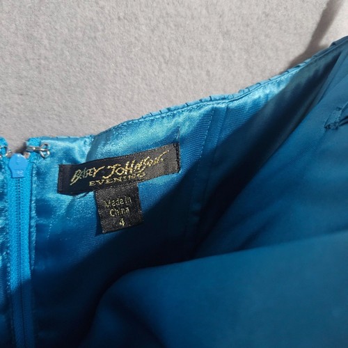 Betsey Johnson Pailletten Ballkleid türkis Satin trägerlos Größe 4 Mini - Bild 2 von 7