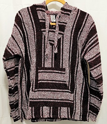 Vtg SANFE Mexican Baja Poncho Hoodie Surfer Skater Drug Rug Pullover Sz Large