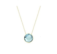 14K Yellow Gold Gemstone Necklace With Fancy Cut Blue Topaz Solitaire 18 Inches