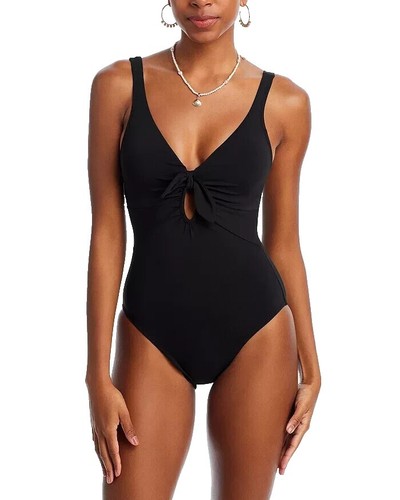 Robin Piccone Ava Plunge Neck Tie-Front One Piece Swimsuit | eBay