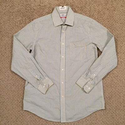 Croft & Barrow Shirt Mens 15.5 Blue Yellow Plaid Long Sleeve Button Up Easy Care