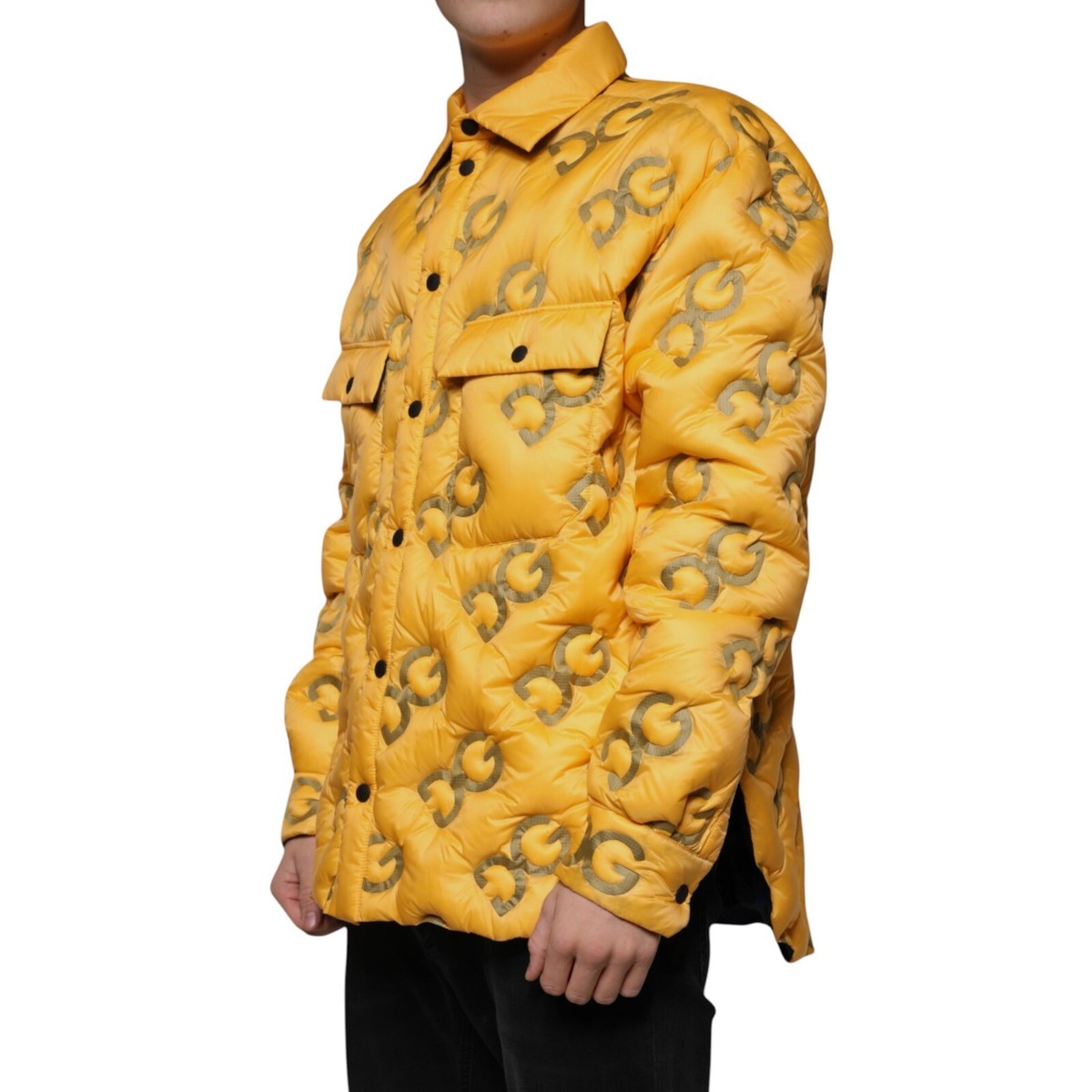 DOLCE & GABBANA Jacket Yellow Logo Padded Buttoned Blouson IT52