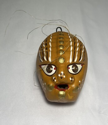 Vintage Japanese Dorei Clay Bell Mask Signed Oni Spirit Face Good Luck Charm