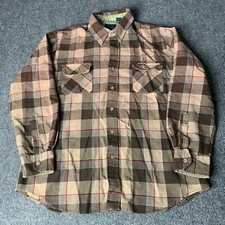 Vintage Sears Mens Flannel Button Up Shirt Brown Plaid  Missing Button  Size L