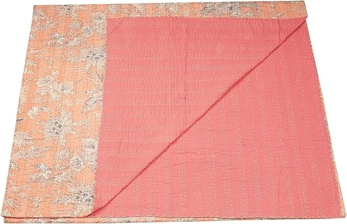 Indian Handmade hand Block print King Size Cotton kantha Quilt Bedspread Blanket - Image 3 of 4