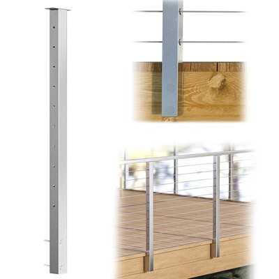 Muzata Side Mount Cable Railing Post 36 Inch 36''x2''x2''Level Drilled Space-Saving