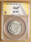 1951 Canada Silver 50 Cents ANACS AU58