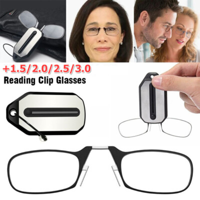 Mini Nose Clip On Portable Reading Glasses Rimless Key Chain Wallet Magnifying