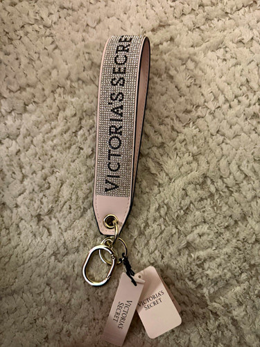 Offer!! Victoria's Secret Rhinestone Logo Wristlet Strap Key Chain, Pink/Silver
