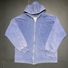 1980s 1990s Vintage Sweatshirt ZipUp Hoodie Blue Sun Faded Distressed ThickLined