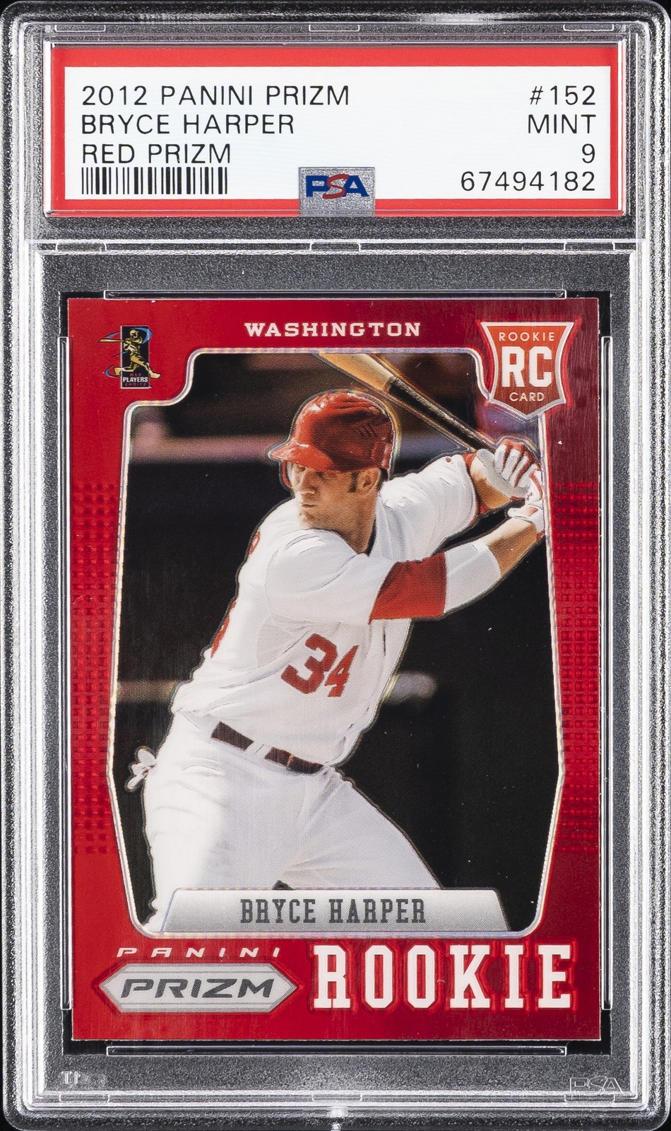 2012 PANINI PRIZM RED PRIZM #152 BRYCE HARPER ROOKIE RC PSA 9