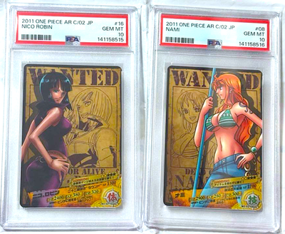 PSA 10 One Piece AR Carddass Nami #08 Nico Robin #16 Wanted