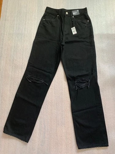 Express Jeans Womens 2R Black Modern Straight Super High Rise Ripped  Supersoft