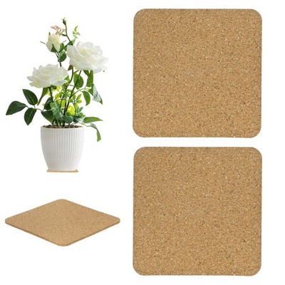 2-Pack Cork Plant Coasters, 4.1 in Square Cork Plant Mats for Garden [Wood Tone]