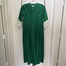 Vintage 1960s Saks Fifth Ave Green Velvet Empire Maxi Dress Lace Cuffs XS Union