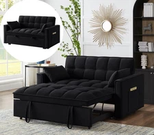 3-in-1 Convertible Sleeper Sofa Bed Modern Velvet Loveseat Couch w/Pull Out Bed