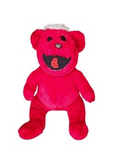 VTG Teddy Bear Red Smiling Felt Tongue White Fuzzy Hair 13" Evil Up To No Good