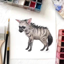 Original Watercolor Baby Aardwolf  6x6 Painting Unique Artwork  Small Wall Art
