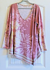 Soft Surroundings Women's Adela Top Faint Pink Asymmetric Floral Tunic Top SZ S