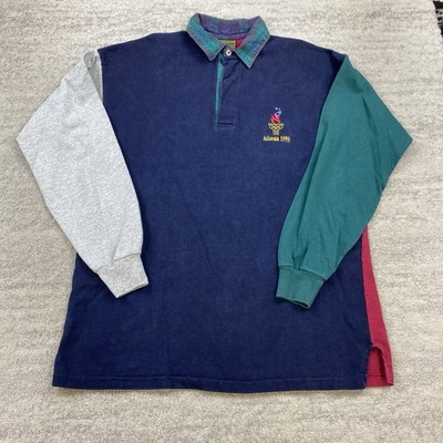 VTG Olympics Atlanta Rugby Polo Shirt Medium Blue Green Colorblock 1996 USA Men