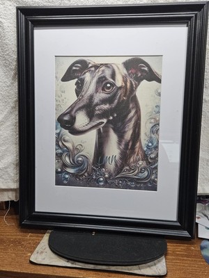 Print Matted And Framed Dogs Brindle Whippet