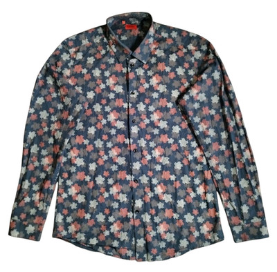 Devils Advocate Hemd Herren L dunkelblau geometrisch Blumen Blatt abstrakt Knopfleiste