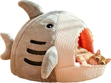 Shark-Shaped Cat Bed - Soft Semi-Closed Nest for Kittens and Small Dogs