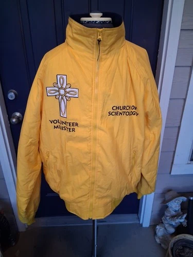 Rare Port Authority Church of Scientology Yellow Wind Rain Jacket Size XL - product listing photo