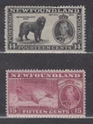1937 NEWFOUNDLAND #238 14¢ & #239 15¢ LONG CORONATION ISSUE F-VF