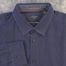 Ted Baker Shirt 5 Blue Geometric Long Sleeve Point Collar Button Up Cotton