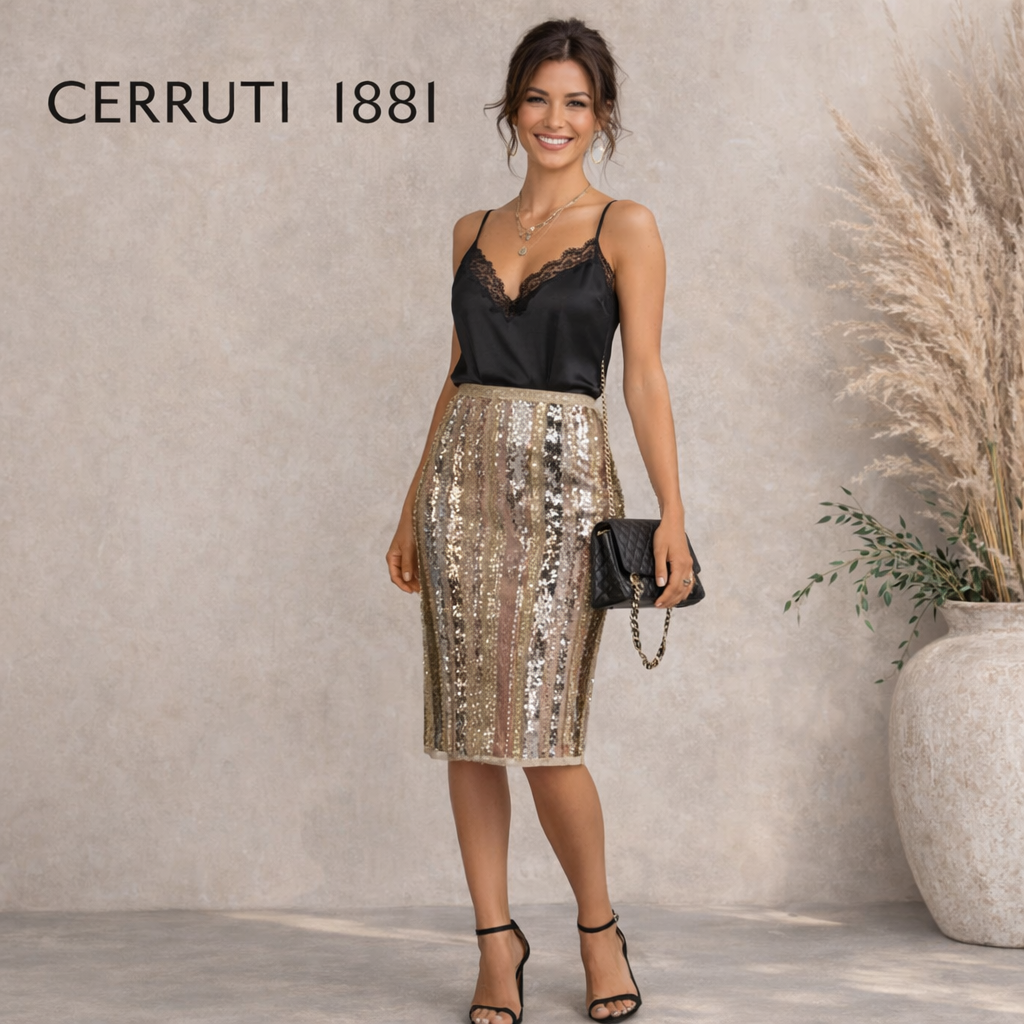 Cerruti 1881 Womens Light Green Silk Sequin Occasion Skirt UK 12 NWT RRP £285