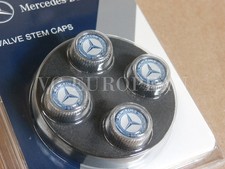 Mercedes-Benz Genuine Tire Valve Stem Cap Set, Laurel Blue on Silver Caps OEM !!