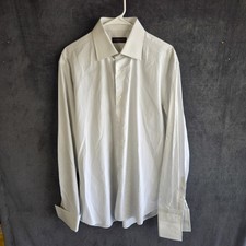 Canali Dress Shirt Men 16.5-42 White Gray Pinstripe French Cuff Made in Italy