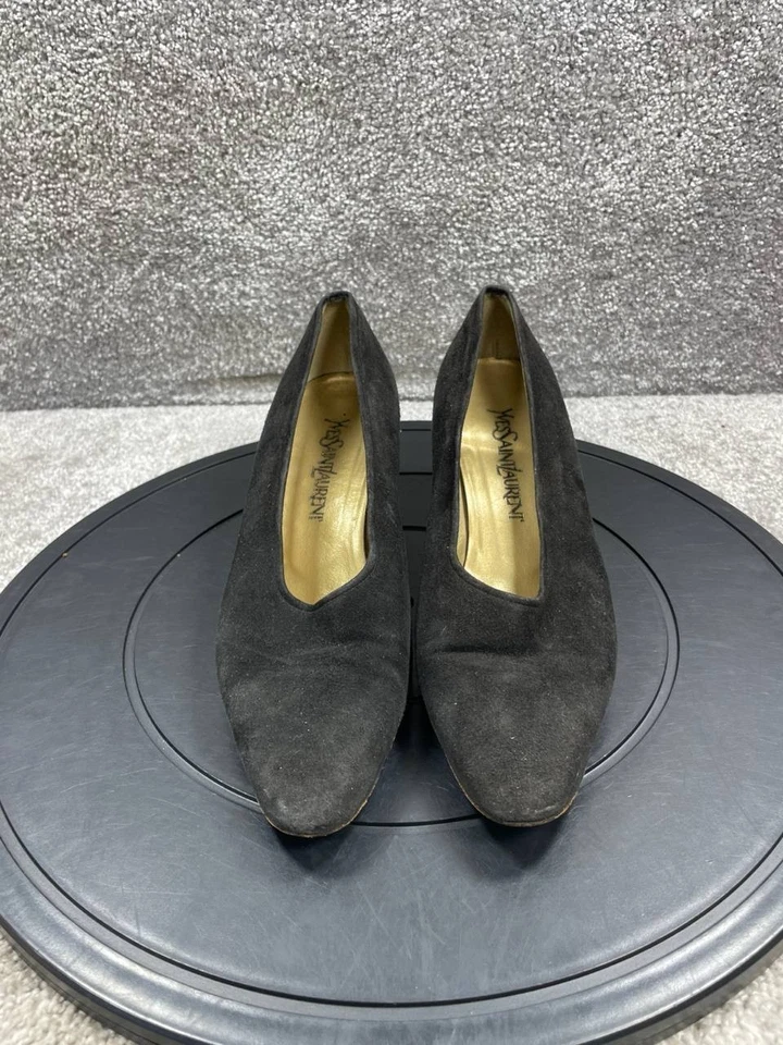 Tacones Yves Saint Laurent para mujer talla 9 M zapatos de salón negros punta redonda bloque sin cordones Foto 4 de 4