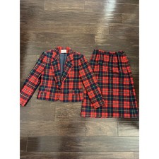 Pendleton Plaid Skirt Suit Jacket Blazer Women VTG Sz 6P Pure Virgin Wool EUC