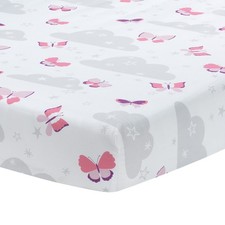 Bedtime Originals Butterfly Kisses Pink/White/Gray Cloud/Star Fitted Crib Sheet