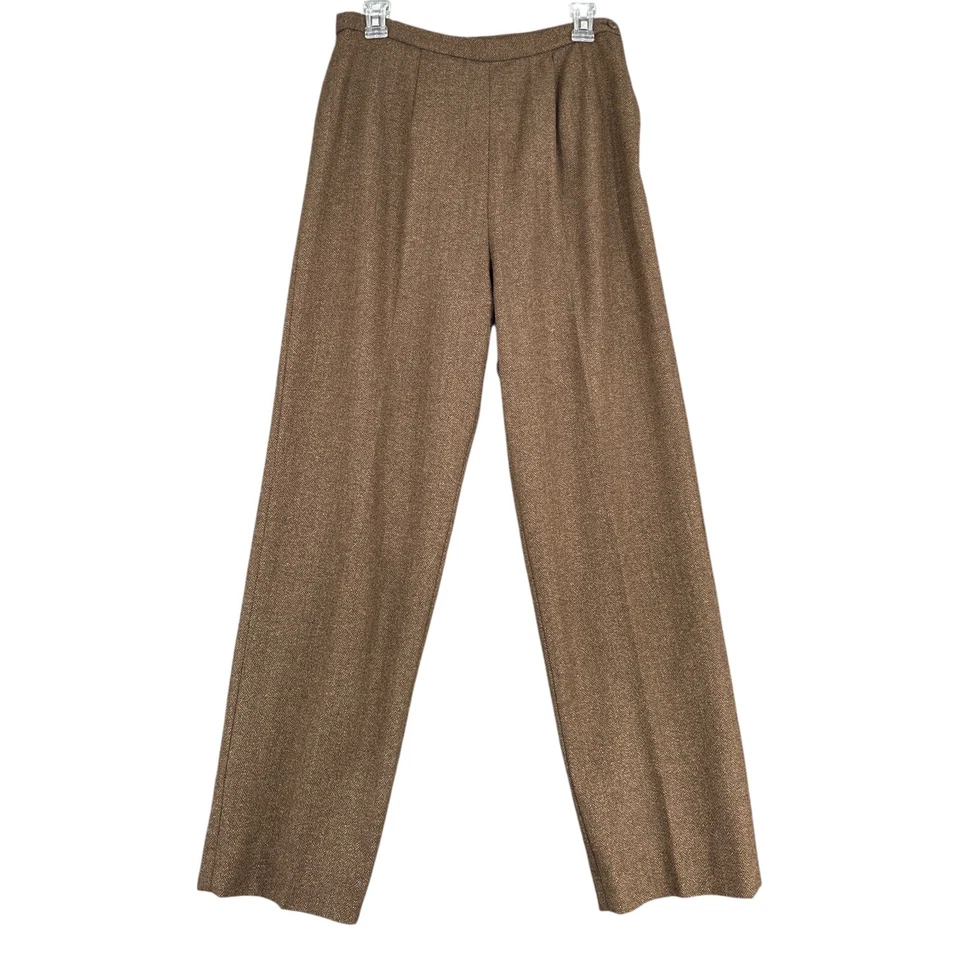 Chaqueta Pantalones Albert Nipon Marrón Solapa con Muescas 4 Botones Mangas Largas Traje Talla 10 Foto 2 de 4