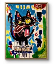 Original Art Cat on Chair 14x11 Neo Expressionism Artwork on Canvas