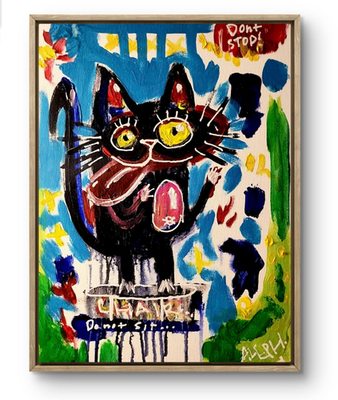 #ad #ad Original Art Cat on Chair 14x11 Neo Expressionism Artwork on Canvas $140.00