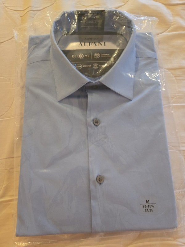 $65 Alfani Alfatech Men's Blue Regular-Fit Dress Shirt Size 15-15.5 34/35