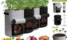 Potato Grow Bags with Flap 10 Gallon, 4 Pack Planter Pot with Gray and Black