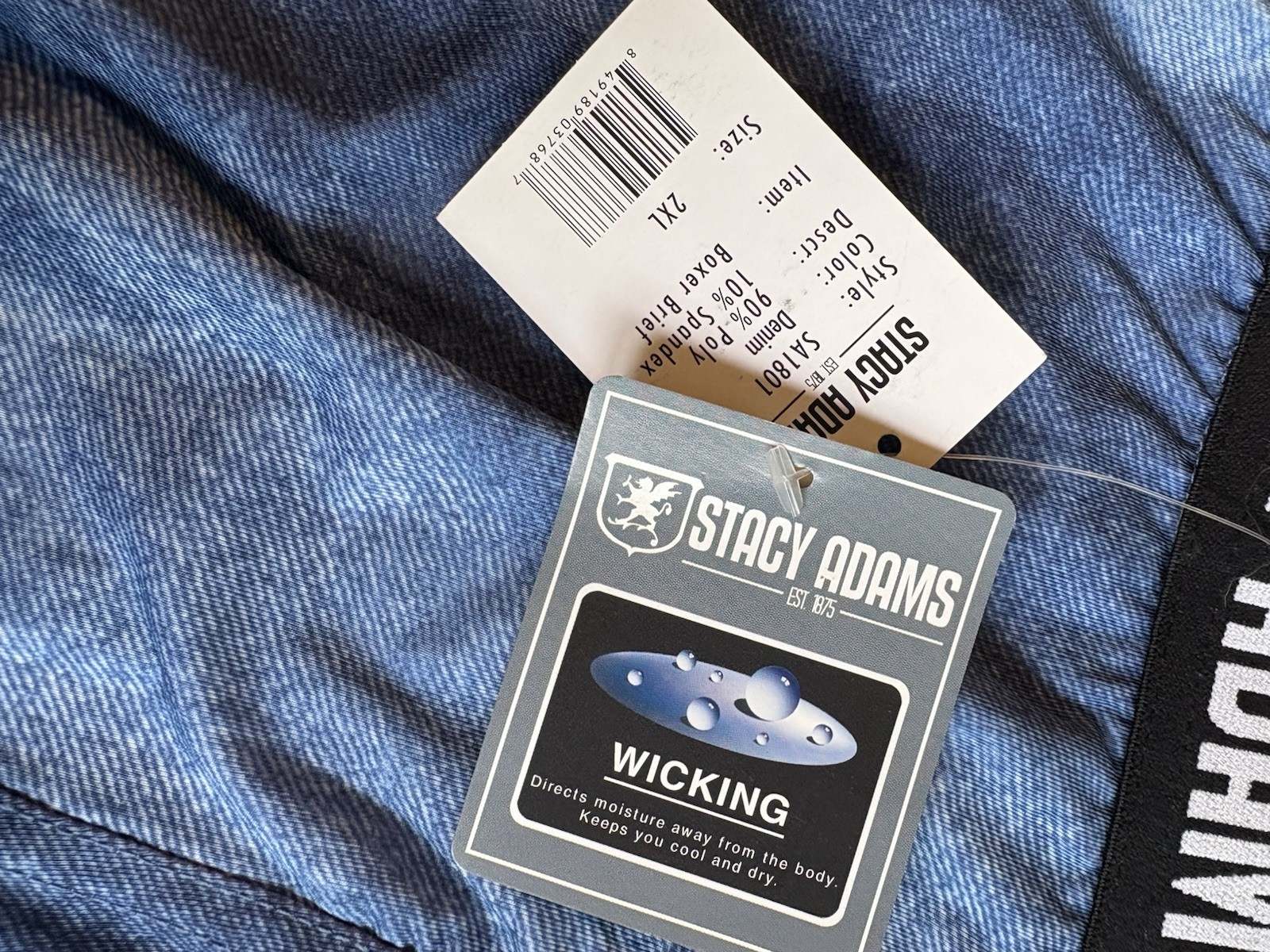 Stacy Adams Mens Moisture Wicking Boxer Briefs Underwear Blue Denim Size2 XL NEW image 2