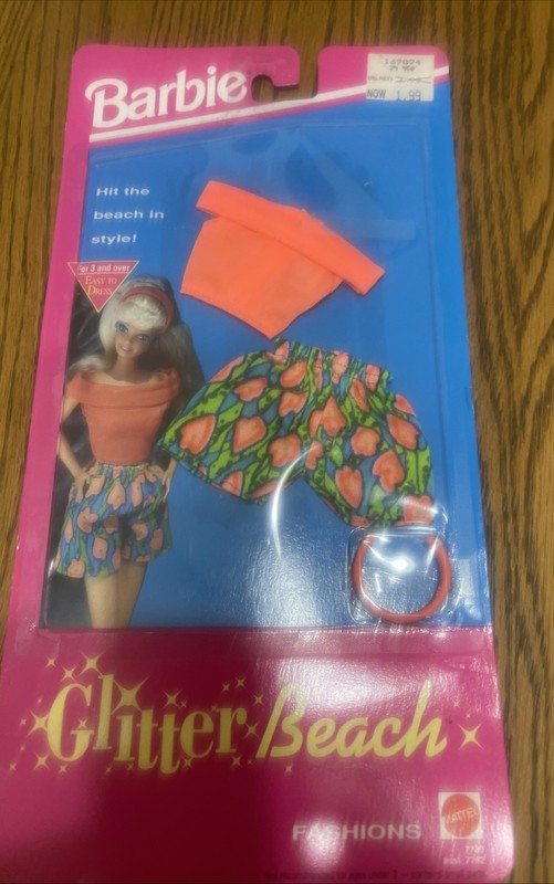 1992 Mattel Barbie Glitter Beach Fashions #7780 Barbie Doll Clothes Shorts & Top