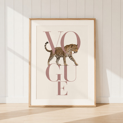 Leopard Vogue Print Blush Pink Fashion Wall Art Luxury Neutral Bedroom Poster