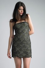 Scalloped Beaded Strapless Cocktail Dress