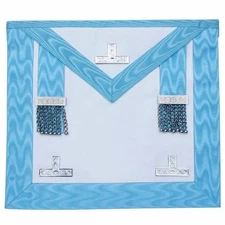 Masonic Apron Worshipful Master Craft - English Regulation White/Turquoise Moiré
