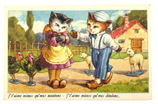 Vintage 1949 French Postcard Anthropomorphic Cats Sheep Turkeys