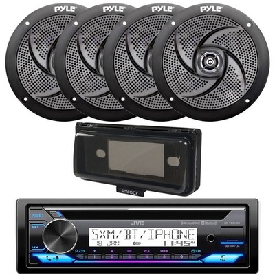 JVC KD-T92MBS Bluetooth Marine CD Receiver, 4x 4'' 100W Speakers, Cover (Black)